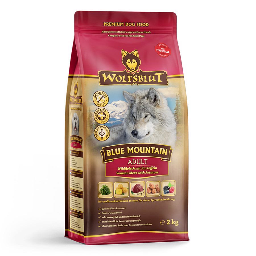 Se Wolfsblut Blue Mountain Adult med vildt, 2 kg hos Hundefoder.dk