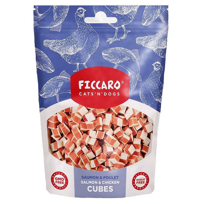 Billede af FICCARO Chicken and Salmon Cubes, 100g hos Hundefoder.dk