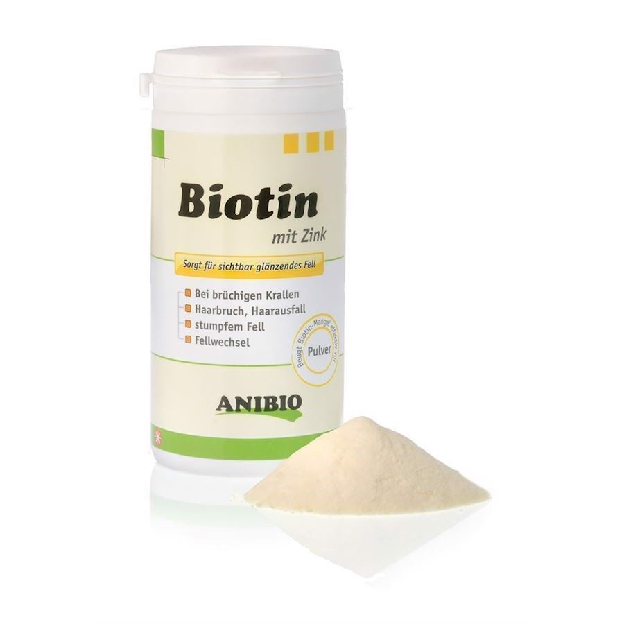 Se Anibio Biotin Zink tilskud til hunde - mod hårtab, kløende hud og tør, kedelig pels hos Hundefoder.dk