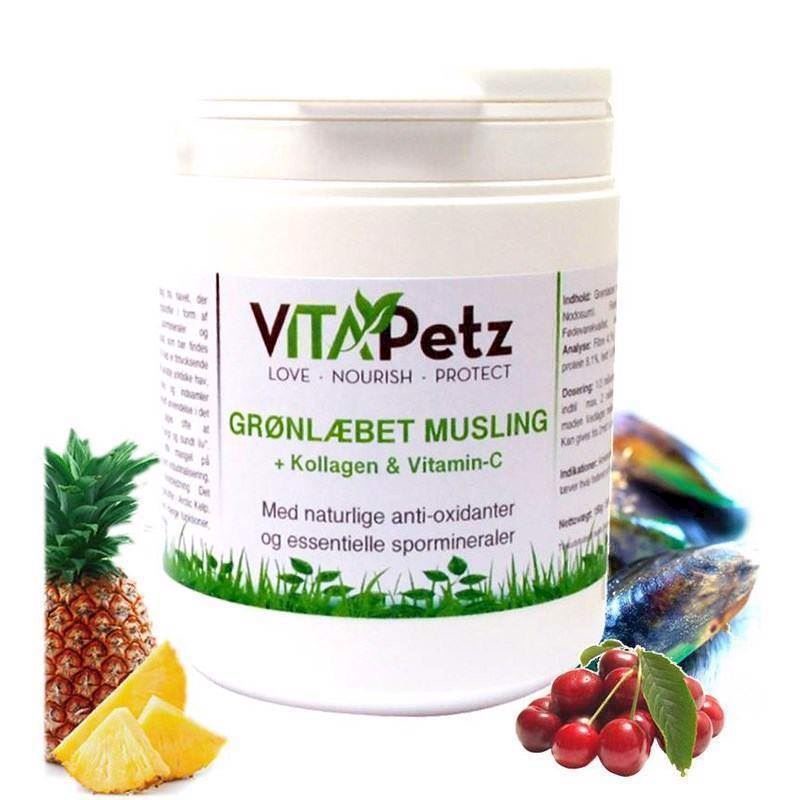Se VitaPetz Grønlæbet Musling + Kollagen og Vitamin C, 450gr. hos Hundefoder.dk