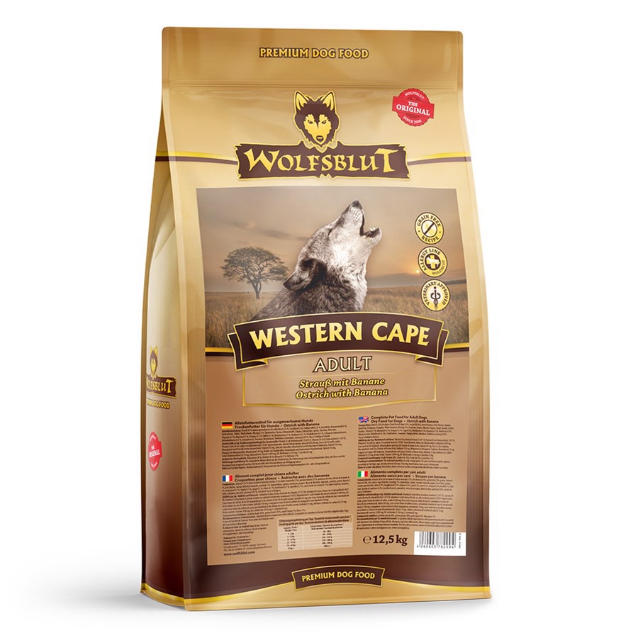 Se WolfsBlut Western Cape Adult med struds, 12.5 kg hos Hundefoder.dk