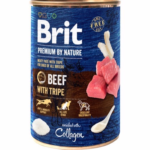 Se Brit Premium By Nature dåsemad Beef w/tripe, 400g hos Hundefoder.dk