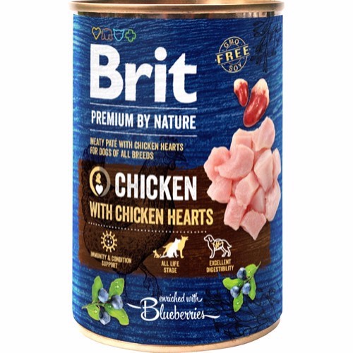 Se Brit Premium By Nature dåsemad Chicken w/Hearts, 400g hos Hundefoder.dk