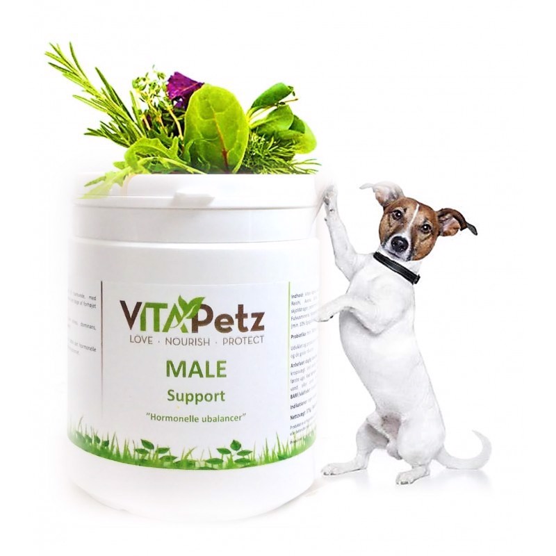 Se VitaPetz Male Support, til hormonelt betinget ubalancer, 375g hos Hundefoder.dk