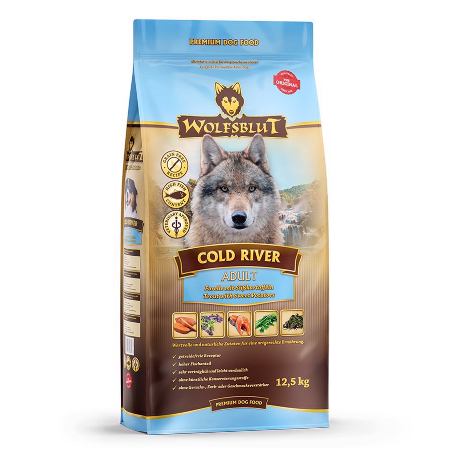 Se Wolfsblut Cold River Adult, 12.5 kg hos Hundefoder.dk