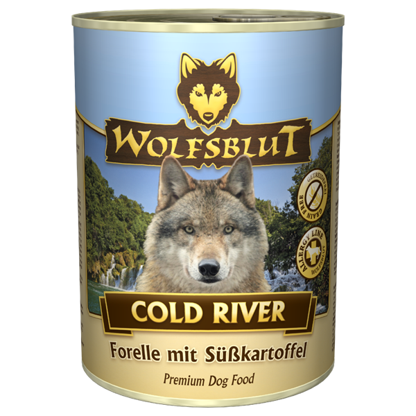 Se WolfsBlut Cold River Adult dåsemad, 395g hos Hundefoder.dk