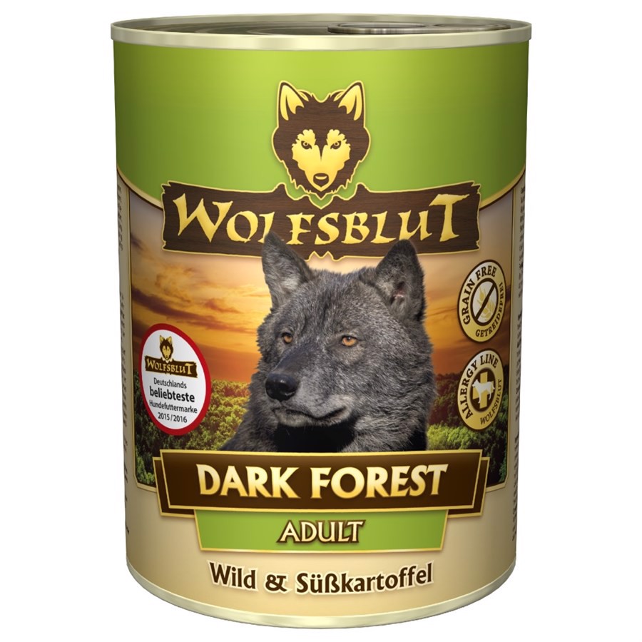 Se WolfsBlut Dark Forest Adult dåsemad, 395 gr. hos Hundefoder.dk
