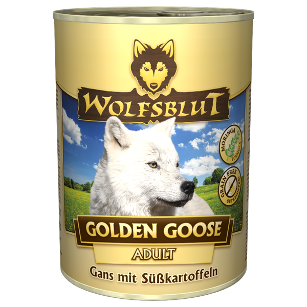 Se WolfsBlut Golden Goose Adult dåsemad, 395g hos Hundefoder.dk