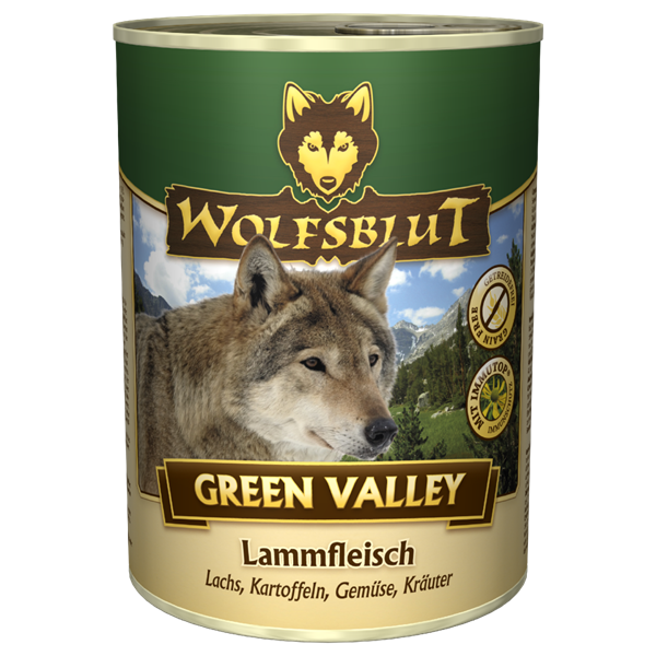 Se WolfsBlut Green Valley Adult dåsemad, 395g hos Hundefoder.dk