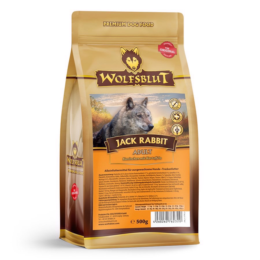 Se WolfsBlut Jack Rabbit Adult med kanin, 500g hos Hundefoder.dk