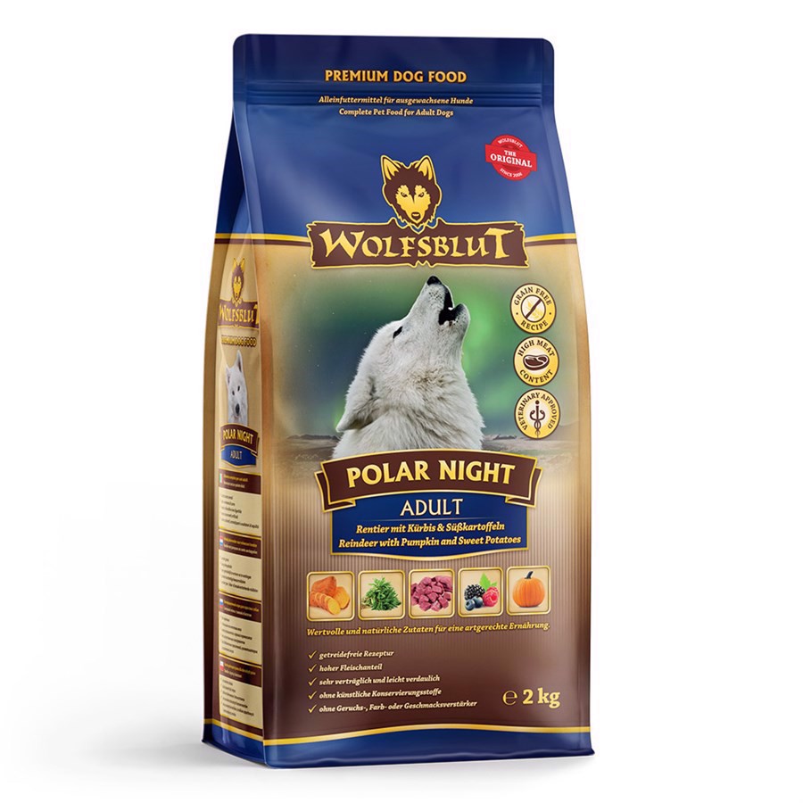 Se WolfsBlut Polar Night Adult hundefoder, 2 kg hos Hundefoder.dk