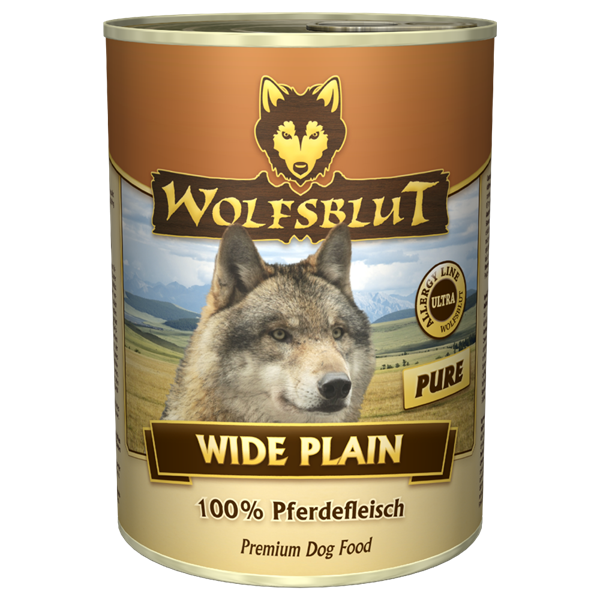 Se WolfsBlut Wide Plain PURE Adult dåsemad, 395 gr. hos Hundefoder.dk
