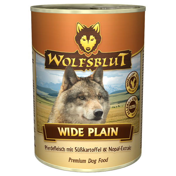 Se WolfsBlut Wide Plain Adult dåsemad, 395 gr. hos Hundefoder.dk