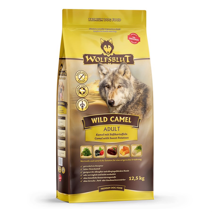 Se WolfsBlut Wild Camel Adult hundefoder, 12.5 kg hos Hundefoder.dk