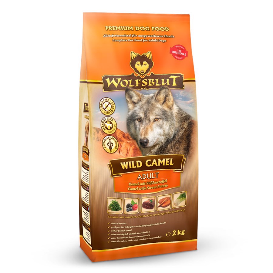 Se WolfsBlut Wild Camel Adult hundefoder, 2 kg hos Hundefoder.dk