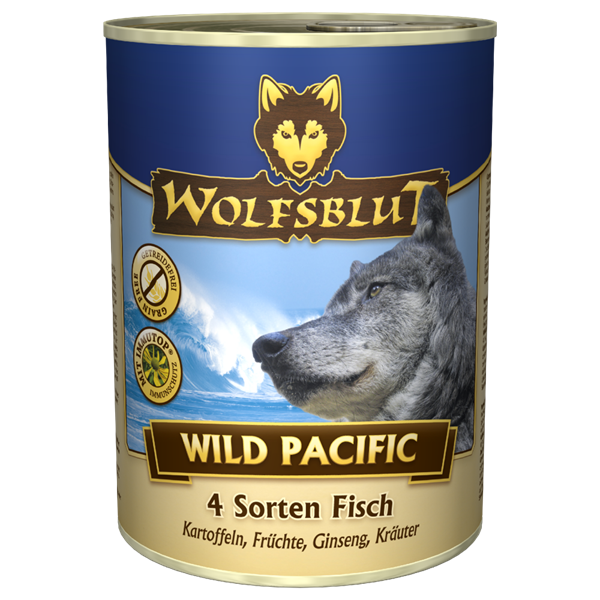 Se WolfsBlut Wild Pacific dåsemad Adult, 395 gr. hos Hundefoder.dk